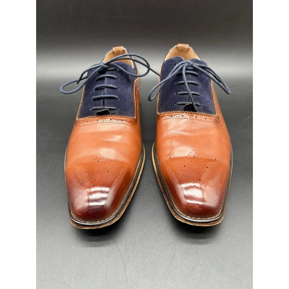 Gino Vitale Oxford Mens 11 Tan Navy Blue Excellent‎ Two Tone Brogue Dress Shoes